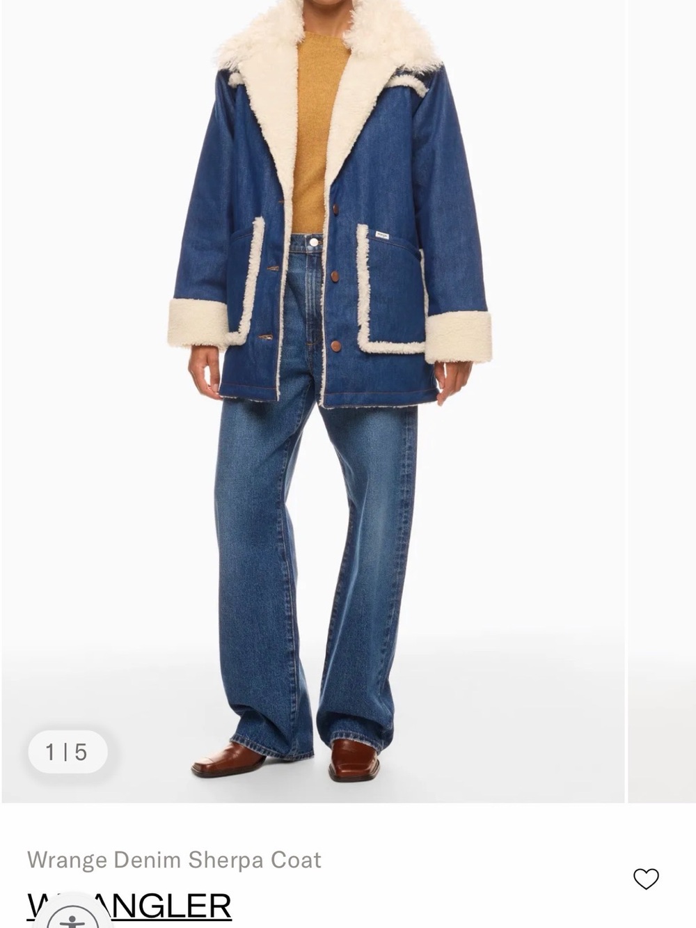 Wrangler blue denim coat with cream sherpa trim